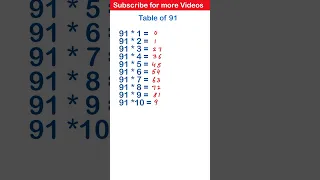 Table of 91 Trick | Quick Way to learn Tables | Table of 91 | #tabletrick #omgmaths