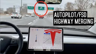 TESLA Autopilot/FSD Highway Merging 404 to 401 West | Toronto