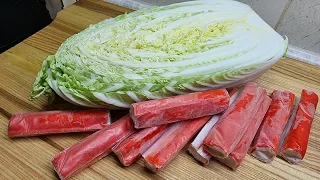 Take CRAB STICKS and BEIJING CABBAGE! Healthy and tasty salad without mayonnaise!