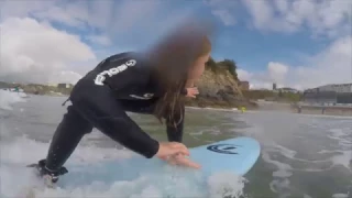 Little Girl Surfs Newquay