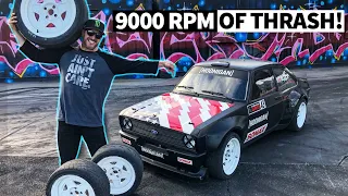 Ken Block Shreds Toyo Tires at 9000 RPM at the Burnyard! Gymkhana GRID Tire Test in Ford Escort Mk2