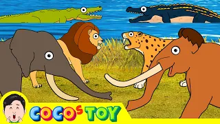 [25min] Mammoth & Smilodon's wonder time travel 1~3ㅣcenozoic animals cartoon for kidsㅣCoCosToy