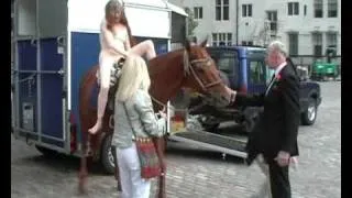 Lady Godiva rides horse to Downing Street to publicise Museum