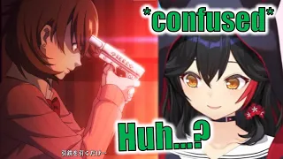 [ 17 Feb 2024 ] Mio's 1st time watching Persona 3 characters shooting themselves [ Eng Subs ]