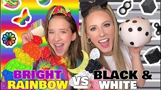 BRIGHT RAINBOW 🌈🍭VS BLACK & WHITE 🎹🐼 FIDGET, SLIME, & SQUISHMALLOW SHOPPING CHALLENGE!