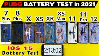 iOS 15 PUBG Battery Drain Test | iPhone 7 Plus vs 8 Plus vs X vs XS / XR / XS Max / 11 / 11 Pro / 12