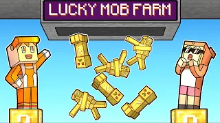 minecraft but we made a LUCKY BLOCK MOB FARM (one block lucky block)