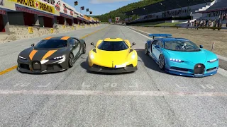 Koenigsegg Jesko Absolut vs Bugatti  Chiron Super Sport 300+ vs Bugatti Chiron at Old Spa