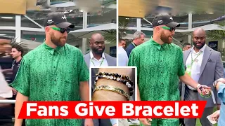 Travis Kelce Receives Friendship Bracelet From Taylor's Young Fan