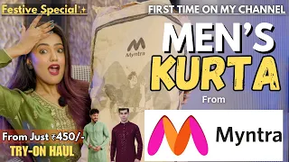 MENS KURTA HAUL from MYNTRA 💗 | Festive Special | Tryon | Honest Review || gimaashi