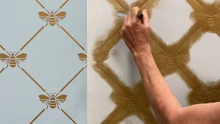 How to Paint a Classic French Bee Trellis Wallpaper Design with Wall Stencils