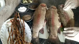 как приготовить форель с виноградными ветками#trout with branches #իշխան ձուկը հետաքրքիր տարբերակով