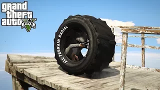 DRIVING A TIRE?! EPIC STUNTS AND OFF-ROADING! (GTA 5 PC Mods)