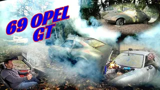 1969 OPEL GT 25 YEARS OF SITTING TO SMOKE SHOWS; WILL IT START, BURN OUTS, FIRES AND DOUGHNUTS