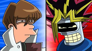 Bender challenges Fry to a Yu-Gi-Oh duel