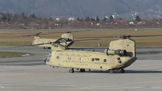 6 United States Army Boeing CH-47 Chinook takeoff at Graz Airport