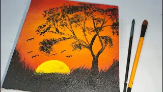 Sunset Forest Acrylic Painting | Landscape painting | Acrylic Painting for Beginners