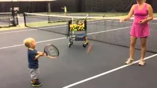 2 year old tennis player hits 12 in a row!