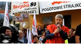 B.Ziętek podczas demonstracji przed KWK Brzeszcze
