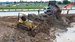 EP 3| Nice Activity Teamwork! Amazing Powerful Bulldozer D21 Pushing Soil and large Stone into water