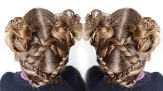 Toddler Hairstyles - Rope twist messy bun pigtails