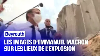 Les images d'Emmanuel Macron sur les lieux de l'explosion dans le port Beyrouth