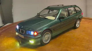 Custom LIT BMW Alpina B3 (E36) 3.2 Touring Green 1:18 Tuning Working Lights