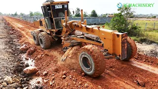 Full Process Activities Grader Trimming Rock Soil Making Village Road & Grader Plowing Skill Driving