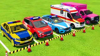 TRANSPORTING ALL POLICE CARS and AMBULANCE EMERGENCY VEHICLES WITH MAN TRUCKS ! Farming Simulator 22