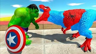 SPIDERMAN T-REX vs HULK vs SHAZAM DEATH RUN - Animal Revolt Battle Simulator