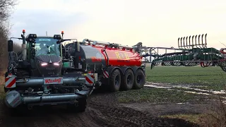 Gülle fahren 2024 mit Fendt Traktor und Wienhoff Tridem Fass / Mercedes und DAF LKW Zubringer