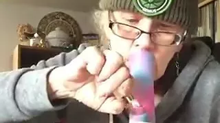 Crazy grandmother smokes weed