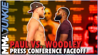 Jake Paul vs. Tyron Woodley faceoff | Paul vs. Woodley press conference