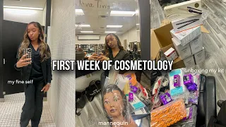 VLOG: MY FIRST WEEK OF COSMETOLOGY SCHOOL (unboxing my cosmetology kit, locker, milady test, etc.)