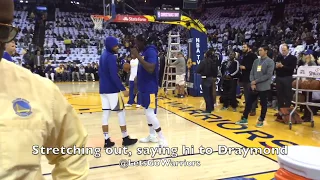 BTS w/ GSW: Steph Curry splashes from halfcourt after missing 8 from the logo!