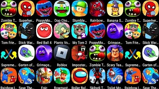 Garten Of Banban 6,Poppy Mobile 3,Grimace Monster,Roblox,Banana Survival Master,DOP Choo Ban,PVZ 2