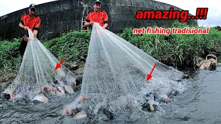 AMAZING..!!! net fishing tradisional  ||  big monster tilapiah 😱 babon nila merah semua Wak..!!!