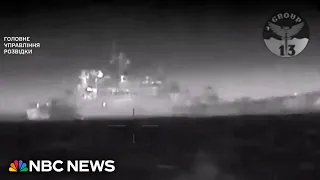 Ukrainian military video said to show a naval drone attack on a Russian landing ship