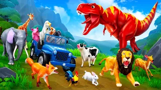 Funny Animals' Wild Escape from Giant Dinosaur Chase at Jurassic Land! Funny Animals Wild Run 2024