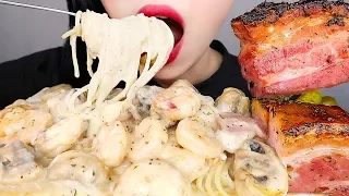 ASMR ALFREDO CREAM SPAGHETTI 새우크림파스타와 통베이컨 먹방 *Shrimp&Bacon* KOREAN MUKBANG