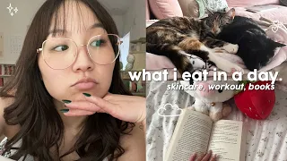 what i eat in a day 🍚 apartment gym workout, skincare routine, book reviews