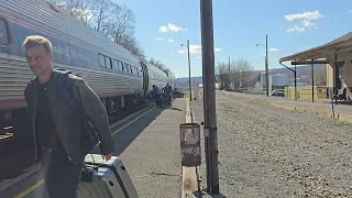 Amtrak #92 leads the westbound Pennsylvanian at Lewistown, PA (03/16/2024)