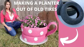 How to make a tea cup planter out of old tires // DIY ideas with scrap tires