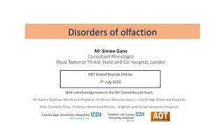 Rhinology | Disorders of olfaction | Mr Simon Gane
