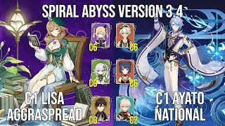 C1 Lisa Aggraspread - C1 Ayato National | 3.4 Spiral Abyss Floor 12 | Genshin Impact