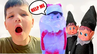 MEAN ELF FROZE our ELF ON THE SHELF CANDY CANE!  Aubrey and Caleb Get REVENGE on EVIL ELF Twins!