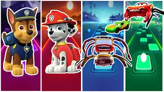 Paw Patrol-Chase 🆚 Marshal 🆚 Eater McQueen 🆚 Eater Red McQueen | Who is best?🎯in Tiles Hop EDM Rush🎶