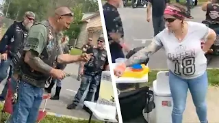 Die Rocker-Gang kommt auf die Kinder und ihren Stand zu. Dann holt einer seine Geldbörse hervor