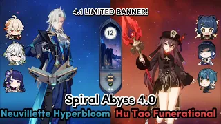 Genshin Impact Spiral Abyss 4.0 | C0 Neuvillette Hyperbloom & C1 Hutao Funerational Floor 12 9 Stars