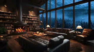 Warm Space for Cold Winter ⛄ Snowy Night and Crackling Fireplace Sounds For Relaxation, Sleeping